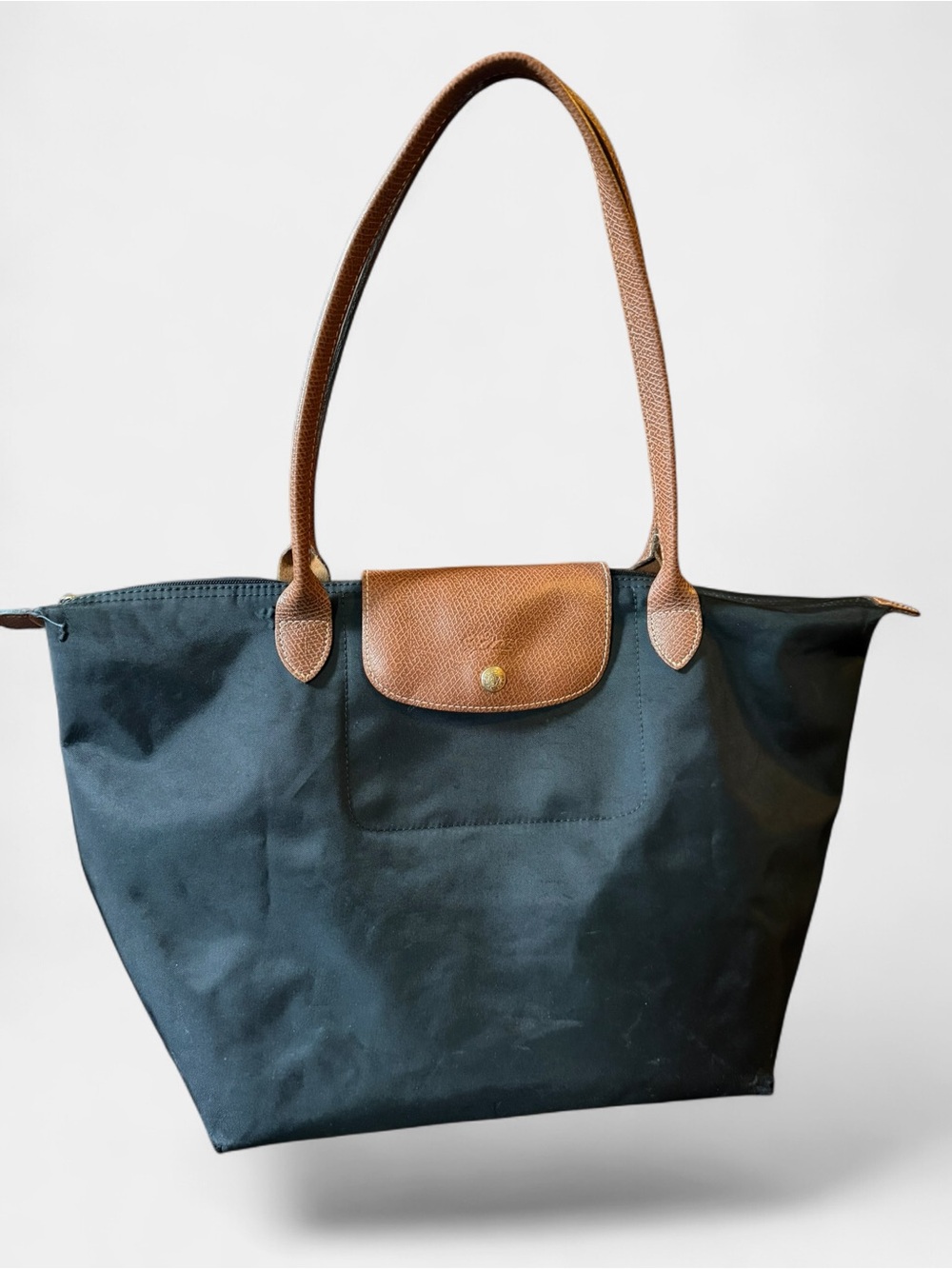 Longchamp Black Tote with Brown Trim - Classic Shoulder Bag